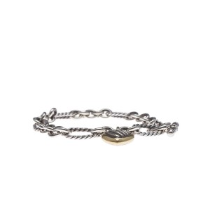 David Yurman Sterling Silver & 18K Yellow Gold Heart Charm Link Bracelet