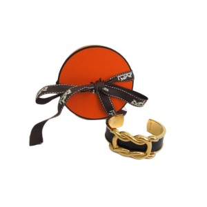 Hermes Leather And Palladium Bangle Bracelet