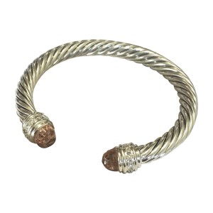 David Yurman Cable Sterling Silver Morganite and 0.48 Ct Diamond Cuff Bracelet