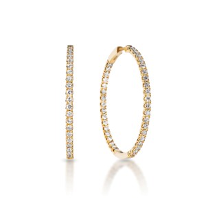 Shayna 3 Carat Diamond Hoop Slim Round Brilliant Earrings in 14k Yellow Gold