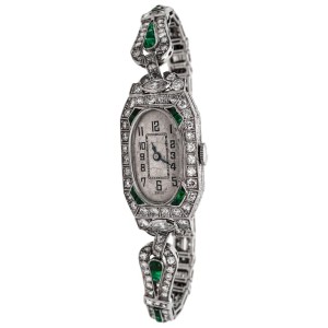 Platinum, Diamond and Emerald Wristwatch