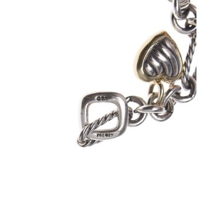 David Yurman Sterling Silver & 18K Yellow Gold Heart Charm Link Bracelet