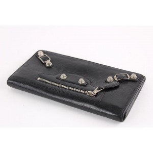 Balenciaga Black Leather Arena Wallet Long Flap 10BAL1221