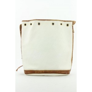 Balenciaga Embossed White x Brown Hobo Bucket Drawstring Bag 36bal115