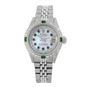 Rolex Lady Datejust White Mother of Pearl Diamond Dial and Bezel 26mm Womens Vintage Watch