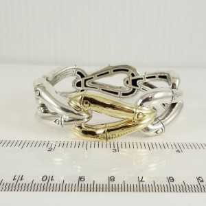 John Hardy Sterling Silver 18K Yellow Gold Bamboo Link Hinged Bangle Cuff Bracelet