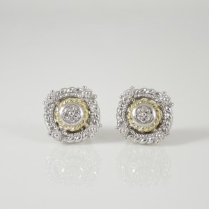 Judith Ripka Sterling Silver & 18K Yellow Gold Garland Diamond Stud Earrings