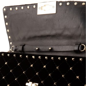 Valentino Rockstud Wallet On Chain Quilted Velvet Small