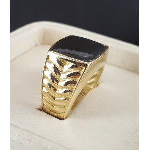 18K Yellow Gold Onyx Ring Size 10.5 
