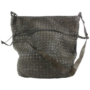 Bottega Veneta Grey Lizard x Leather Intrecciato Drawstring Shoulder bag 201bot29