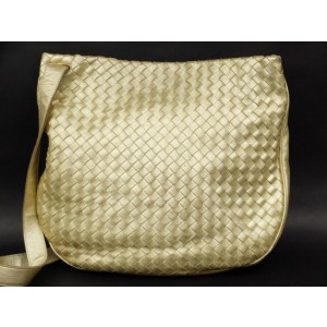 Bottega Veneta Metallic Gold Intrecciato Leather Woven Messenger Bag 858211