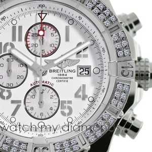 Breitling Super Avenger Watch White Dial Model Custom Diamond Bezel SS Watch A13370