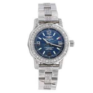 Breitling Colt 33 A7738711/C850 Blue Dial Stainless Steel Custom Diamond Watch