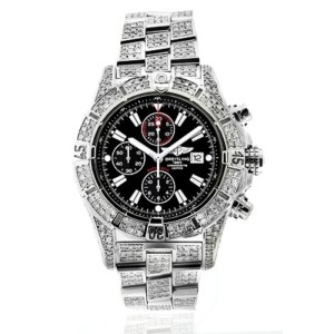Breitling Super Avenger Watch Black Dial Model Custom Diamond Watch A13370