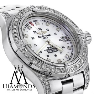 Breitling Colt A74380 Stainless Steel 41.1mm Mother Of Pearl Dial Custom Diamond Bezel and Lugs