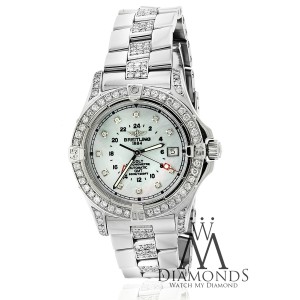 Breitling Colt A32350 Mother Of Pearl Dial Automatic Steel Custom Diamond Watch