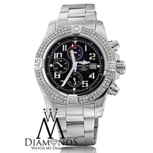 Breitling Super Avenger II A1337111/G779 Stainless Steel Watch Custom Diamond Bezel