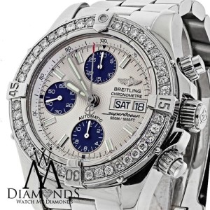 Breitling Aeromarine Superocean Chronograph Watch with Custom Diamond Bezel A13340 