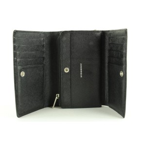 Burberry Black Nova Check Embossed Leather Trifold Wallet 11BUR1218