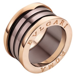 Bvlgari BZero1 18K Rose Gold and Bronze Ceramic 4 Band Ring Size US 7.75 EU 56