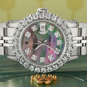 Rolex Datejust Steel 26mm Jubilee Watch 2CT Diamond Bezel/ Tahitian Diamond Dial