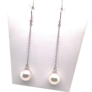 Akoya Pearl Earrings 14 KT White Gold 9.15 mm Certified $1,390  