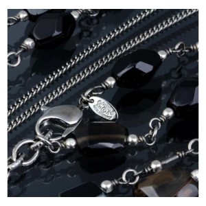 Chanel Classic Argent Silver Tone and Stones CC Logo Necklace