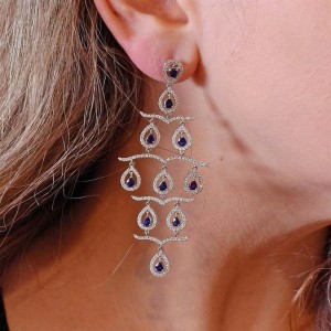 Gold Diamond Sapphire Chandelier Earrings
