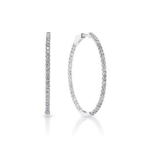 Anne 4 Carat Round Brilliant Diamond Hoop Earrings in 14k White Gold
