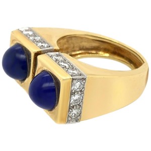 Tiffany & Co Yellow Gold Diamond Lapis Ring Set with 2 Lapis Lazuli Stones