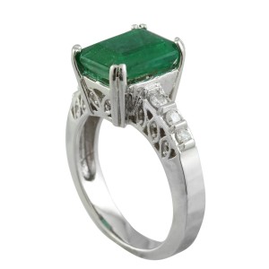 3.72 Carat Emerald 14K White Gold Diamond Ring