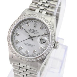 White Mop Mens Datejust Diamond Dial Diamond Bezel 36mm Watch