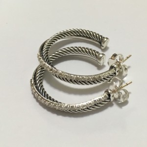 David Yurman Crossover Sterling Silver 0.49 Ct Diamond Hoop Earrings