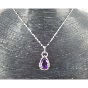 14K White Gold 2.87ct Amethyst and .12ct Diamond Necklace