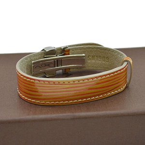 Louis Vuitton Silver Tone Metal Leather Bracelet 