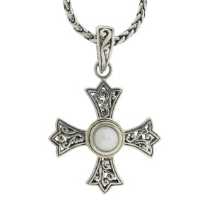 Effy Balissima Two Tone Cross and Pearl Necklace