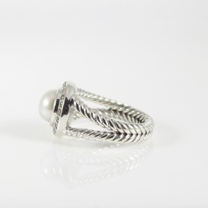 David Yurman Sterling Silver 0.20ct Diamond & Pearl Petite Cerise Ring Size 6