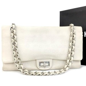 Chanel Embossed Ivory 2.55 31 Rue Cambon Maxi Classic Double Flap SHW 870540