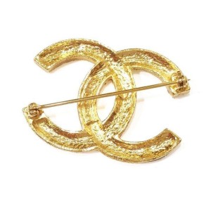 Chanel 18K Gold Plated Metal & Rhinestone CC Brooch 