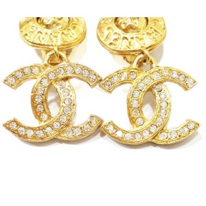 Chanel Gold Tone and Rhinestone CC Clip on Earrings