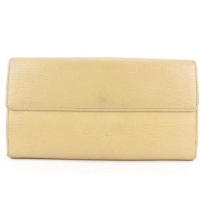 Chanel Beige Leather Coco CC Button Line Bi-fold Long Wallet 862853