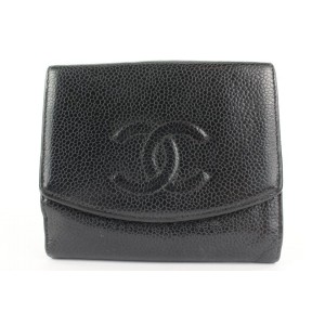 Chanel Black Caviar CC Logo Compact Wallet Coin Purse 67ccs126