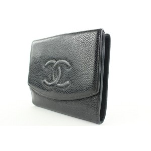 Chanel Black Caviar CC Logo Compact Wallet Coin Purse 67ccs126