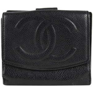 Chanel Black Caviar CC Logo Compact Wallet Change Pouch Coin 27ccs1223