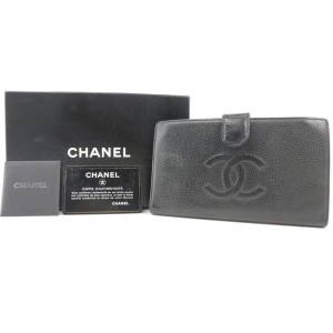 Chanel Black Caviar CC Logo Long Flap Snap Wallet 857205