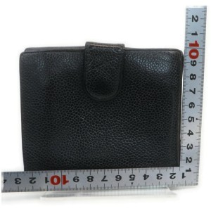 Chanel Black Caviar Leather CC Logo Coin Purse Compact Wallet 862298