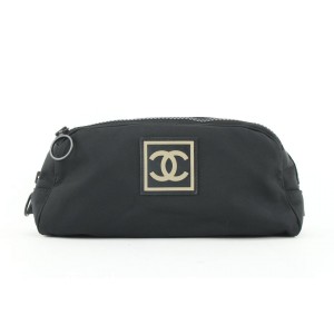 Chanel Black Sports CC Logo Toiletry Pouch Cosmetic Case Make Up Bag 388ca527