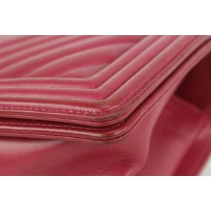 Chanel Dark Pink Fuschia Chevron Quilted Lambskin Medium Boy Bag Gold 53ca723