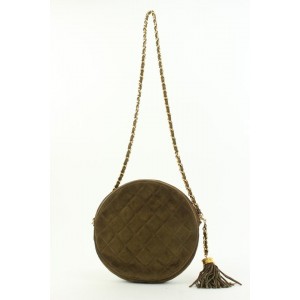 Chanel Brown Quilted Suede Fringe Tassle Round Clutch with Chain Bag 16ccs120