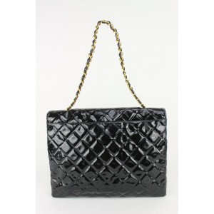 Chanel XL Maxi Black Quilted Patent Single Flap Chain Bag 92ca66